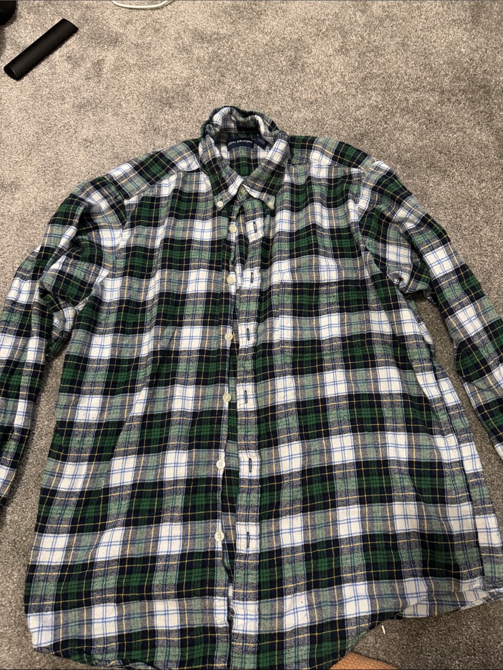 John Ashford Green and White Plaid Button-Down Shirt